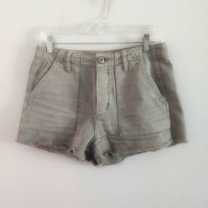 Army green button fly high rise  shorts